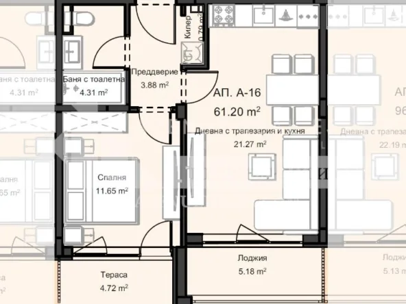 ДВУСТАЕН АПАРТАМЕНТ – ОСТРОМИЛА, Пловдив, 72 м²